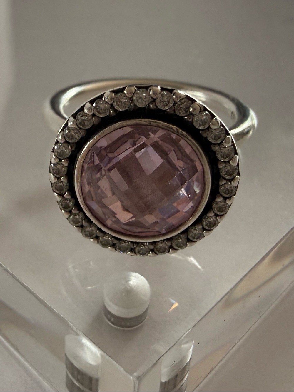 Size 8 - Pandora Sterling Silver Brilliant Legacy Ring w/Pink Zirconia Gemstone. - Picture 3 of 8